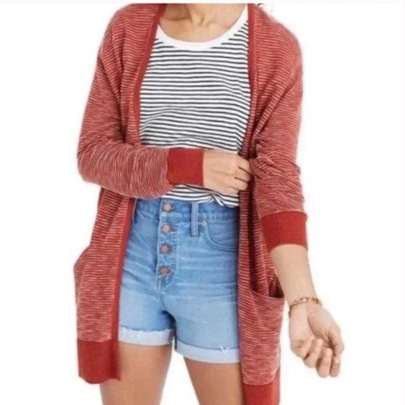 Madewell Summer Ryder Stripe Cardigan in Rusty Torch - Picture 6 of 7